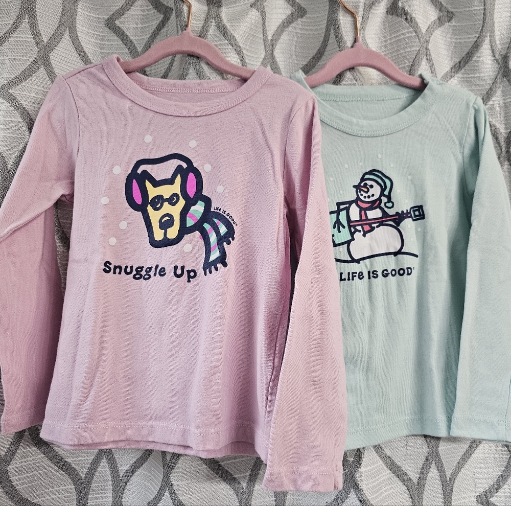 Life is Good Toddler Long Sleeve Graphic Tee Bundle - Pink and Green